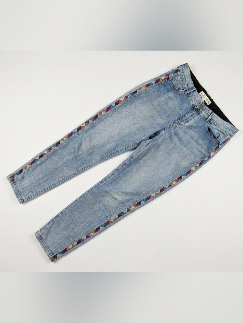 Knox Rose Light Wash Skinny Jeans Women's Size 6 Boho Embroidered Side‎ Trim